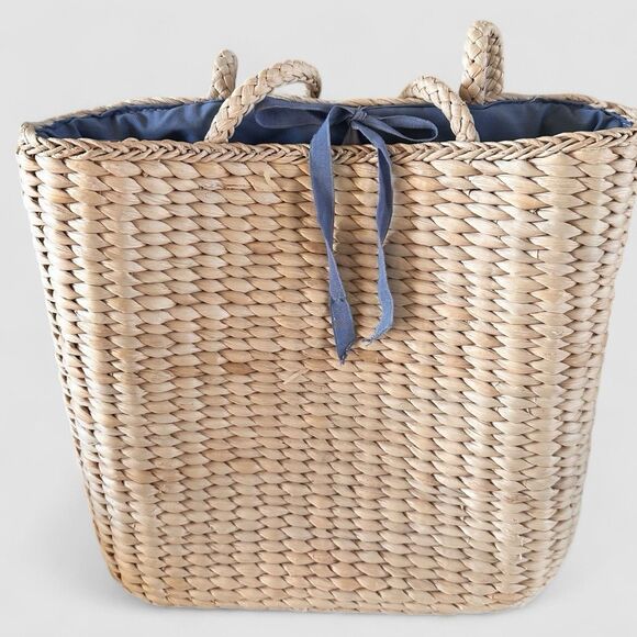 Floral Raffia Straw Shoulder Tote Bag Lined Tropical Beachy Basket Boho Cottage - Picture 2 of 7